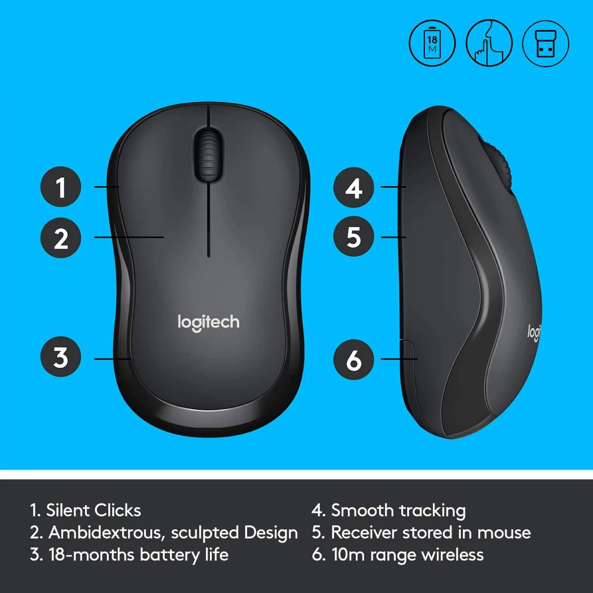 Logitech M220 Silent Wireless Mobile Mouse 18-Month Battery Life & Auto Sleep - CHARCOAL Secondary image
