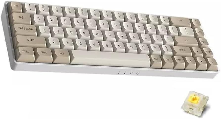 For AIGO A68 Tri-mode 60% Gaming Mechanical Keyboard (Bluetooth / 2.4G Wireless/Wired) - Yellow Switch Hot Swappable – Battery 1200mAh – 68 English PBT Keycap Keys | Milk Coffee Main image