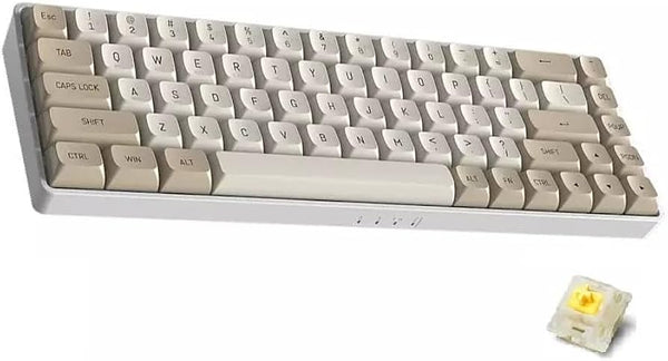 For AIGO A68 Tri-mode 60% Gaming Mechanical Keyboard (Bluetooth / 2.4G Wireless/Wired) - Yellow Switch Hot Swappable – Battery 1200mAh – 68 English PBT Keycap Keys | Milk Coffee