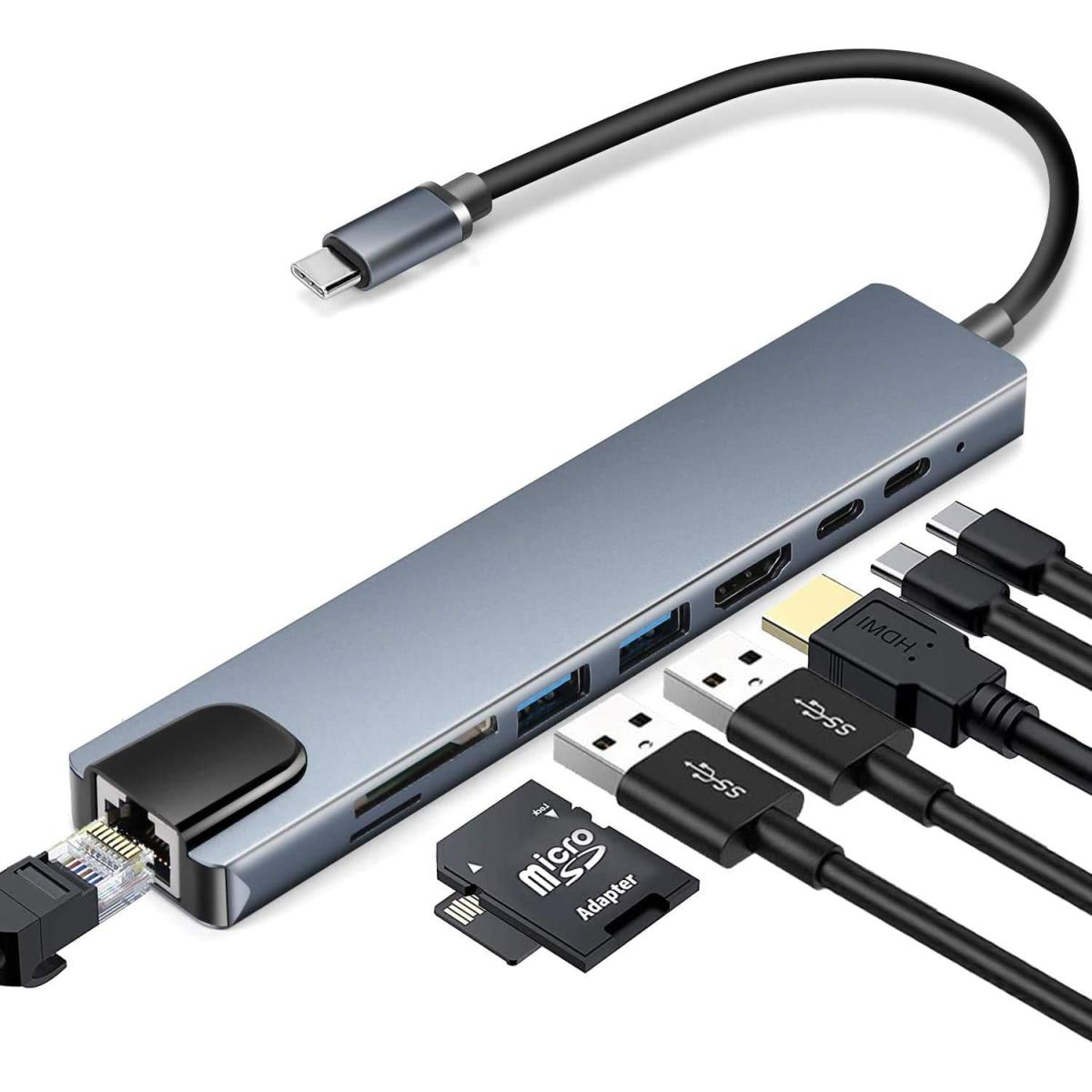 8 in 1 Multifunctional Type-C to HDTV Ethernet USB SD TF Adapter Hub Main image