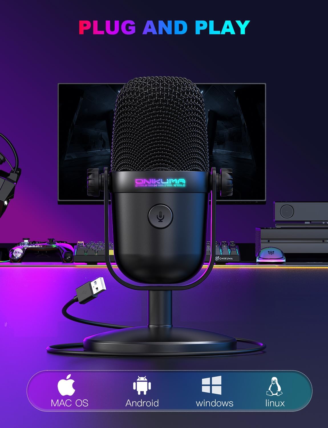 ONIKUMA M830 USB Condenser Gaming Microphone Mini USB Microphone Secondary image
