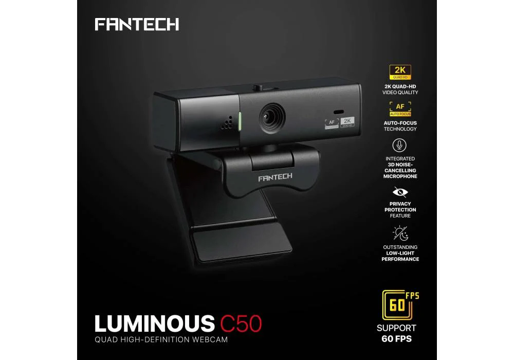Fantech Luminous C50 2K QHD Webcam – Ultra-Clear 60FPS Streaming &amp; Video