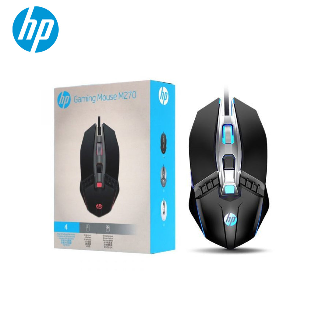 HP M270 Backlit USB Wired Gaming Mouse with 6 Buttons, 4-Speed Customizable 2400 DPI, Ergonomic Design