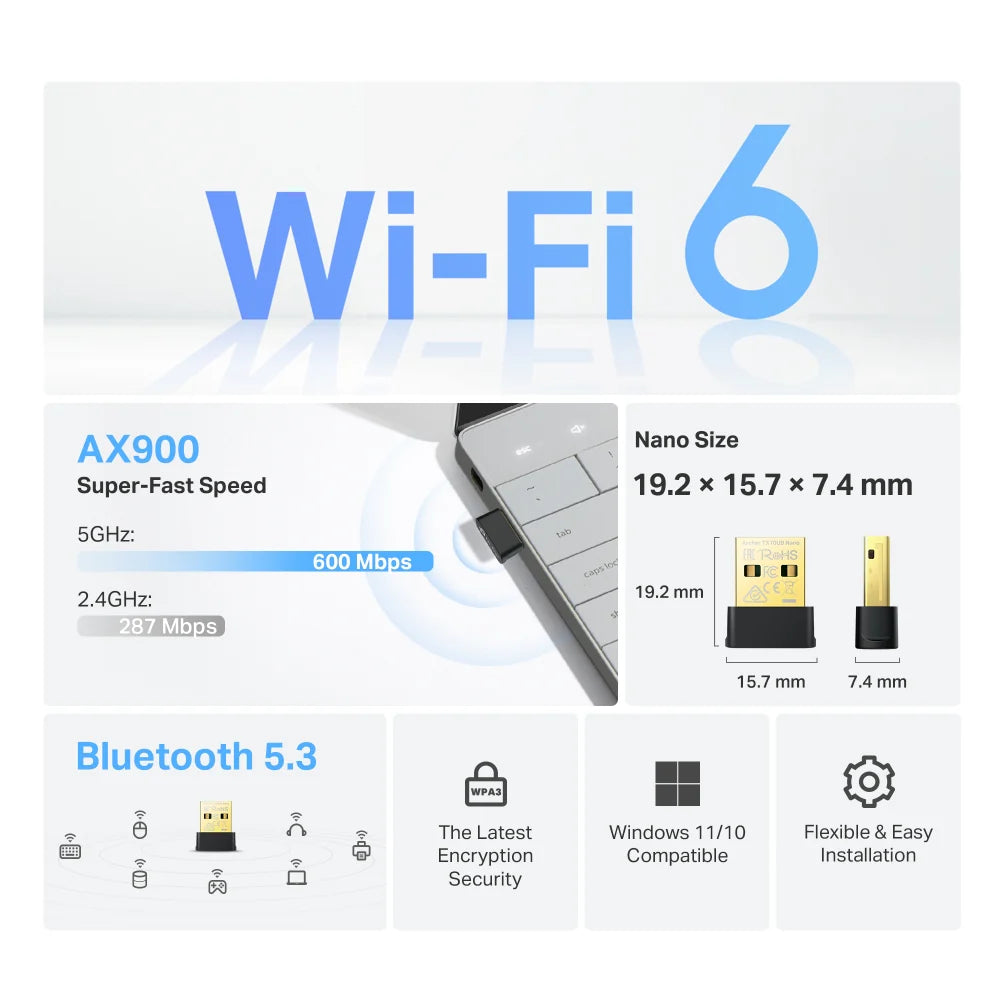 TP-LINK TX10UB AX900 NANO WI-FI 6 AND BLUETOOTH 5.3 USB ADAPTER
