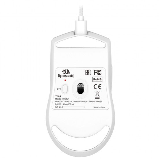 REDRAGON K1NG 1K M724W 12400 DPI 5 WIRED GAMING MOUSE - WHITE